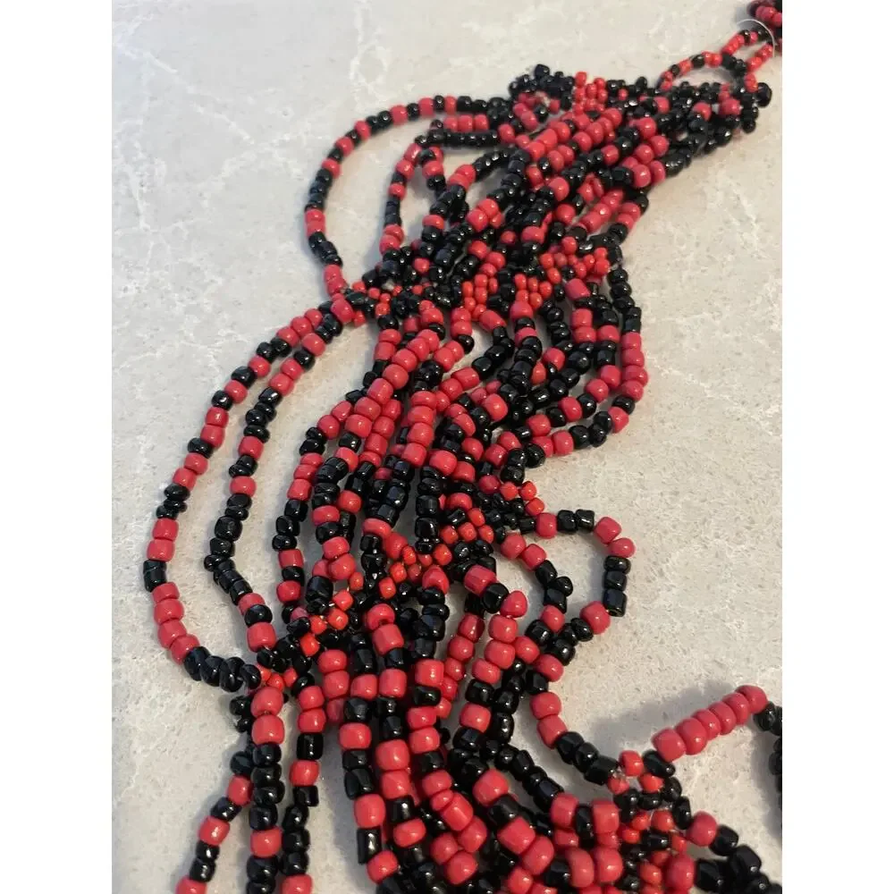 Multi stranded Necklace red and black beads statement piece jewerly